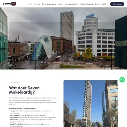 Screenshot van de website van sevenmakelaardij.nl