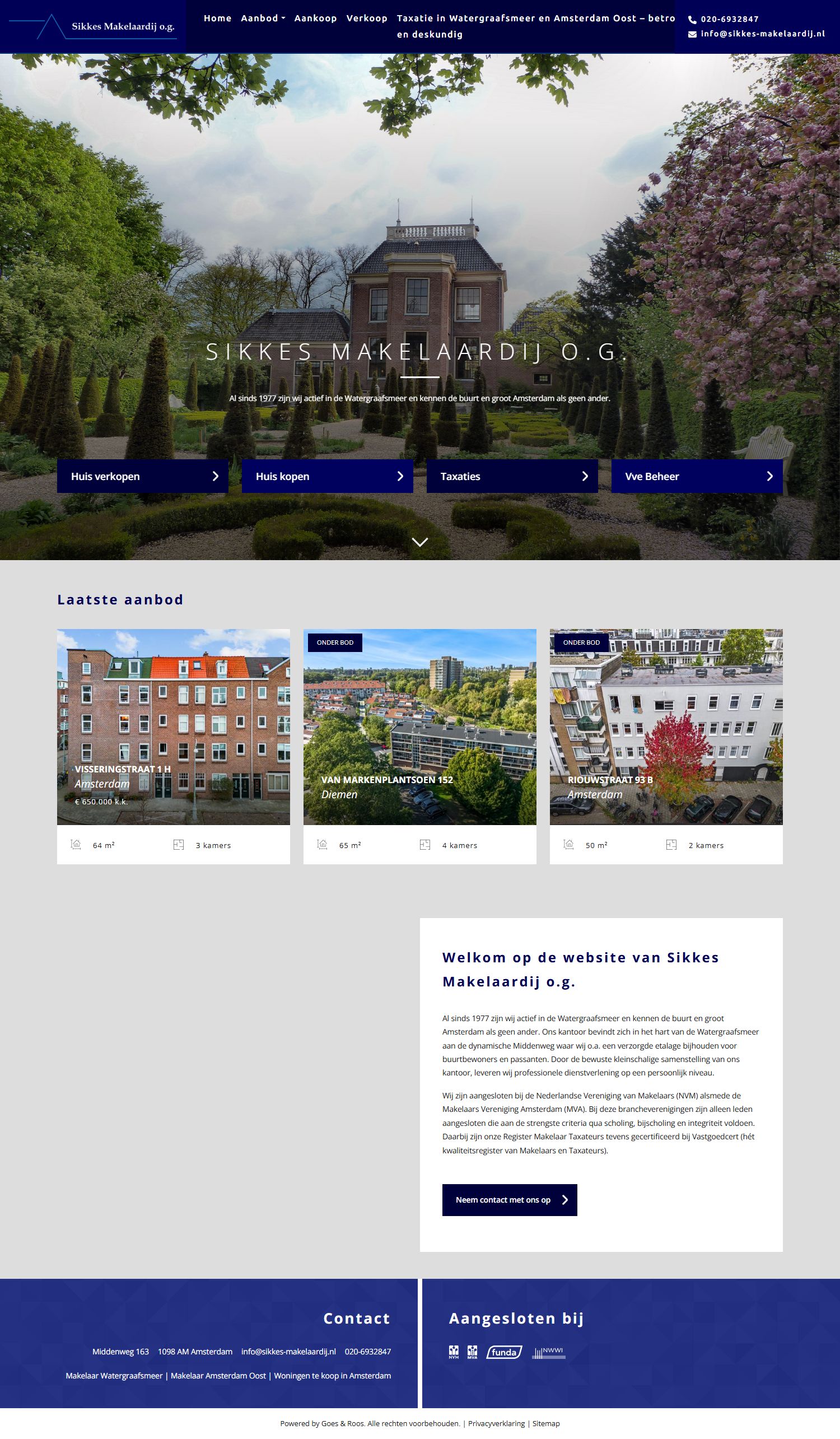 Screenshot van de website van www.sikkes-makelaardij.nl