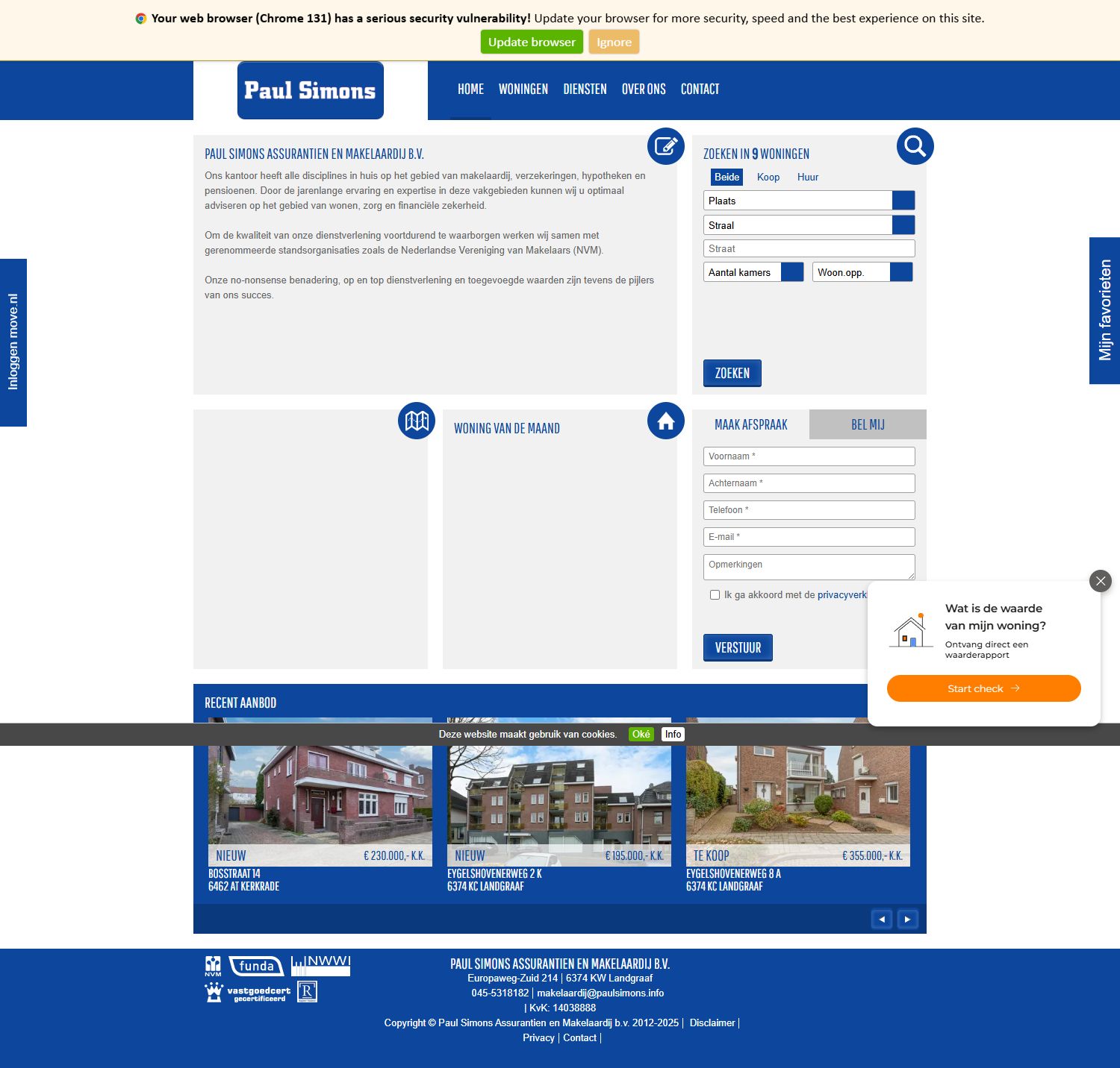 Screenshot van de website van www.paulsimons.info