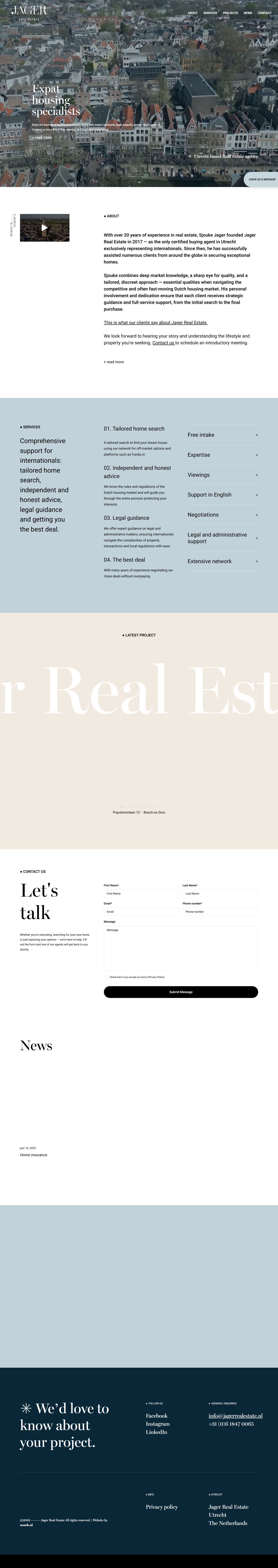 Screenshot van de website van www.jagervastgoed.nl