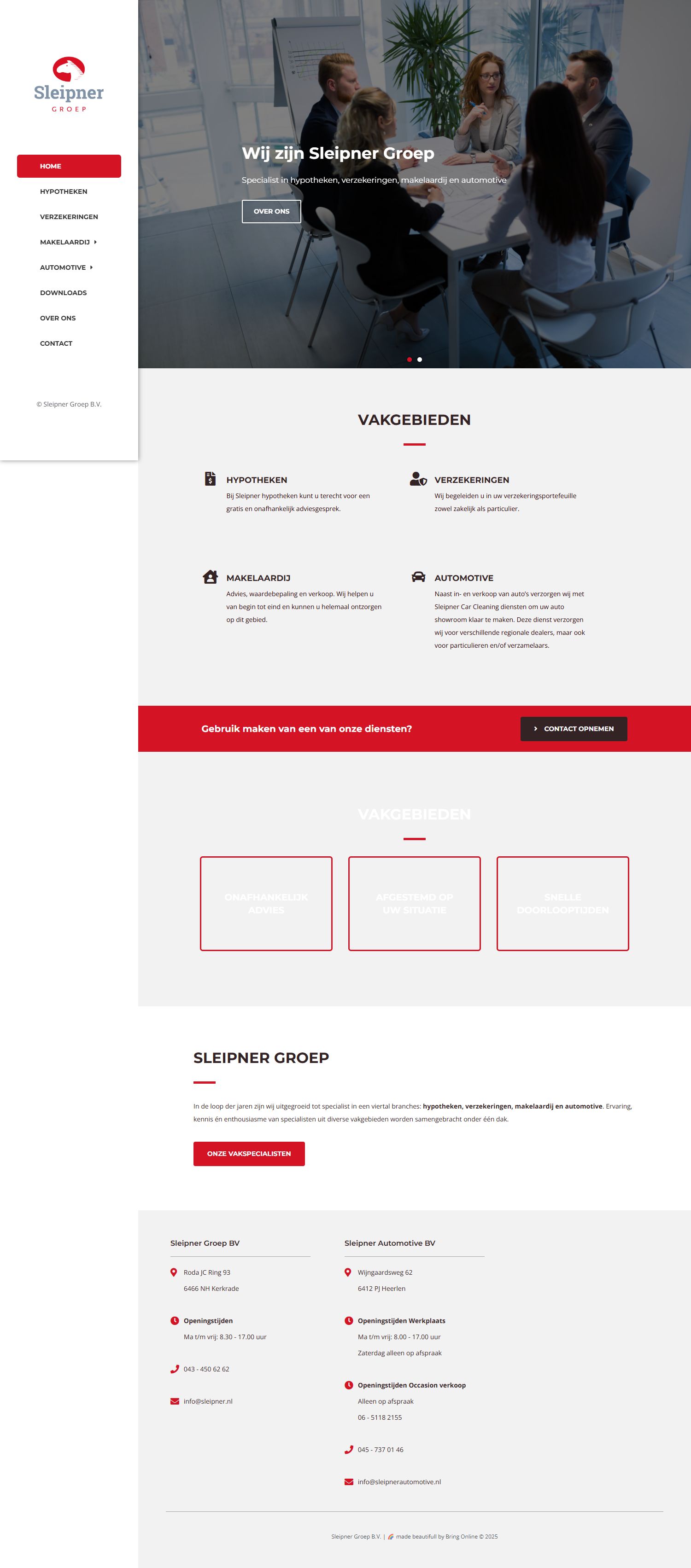 Screenshot van de website van www.sleipner.nl