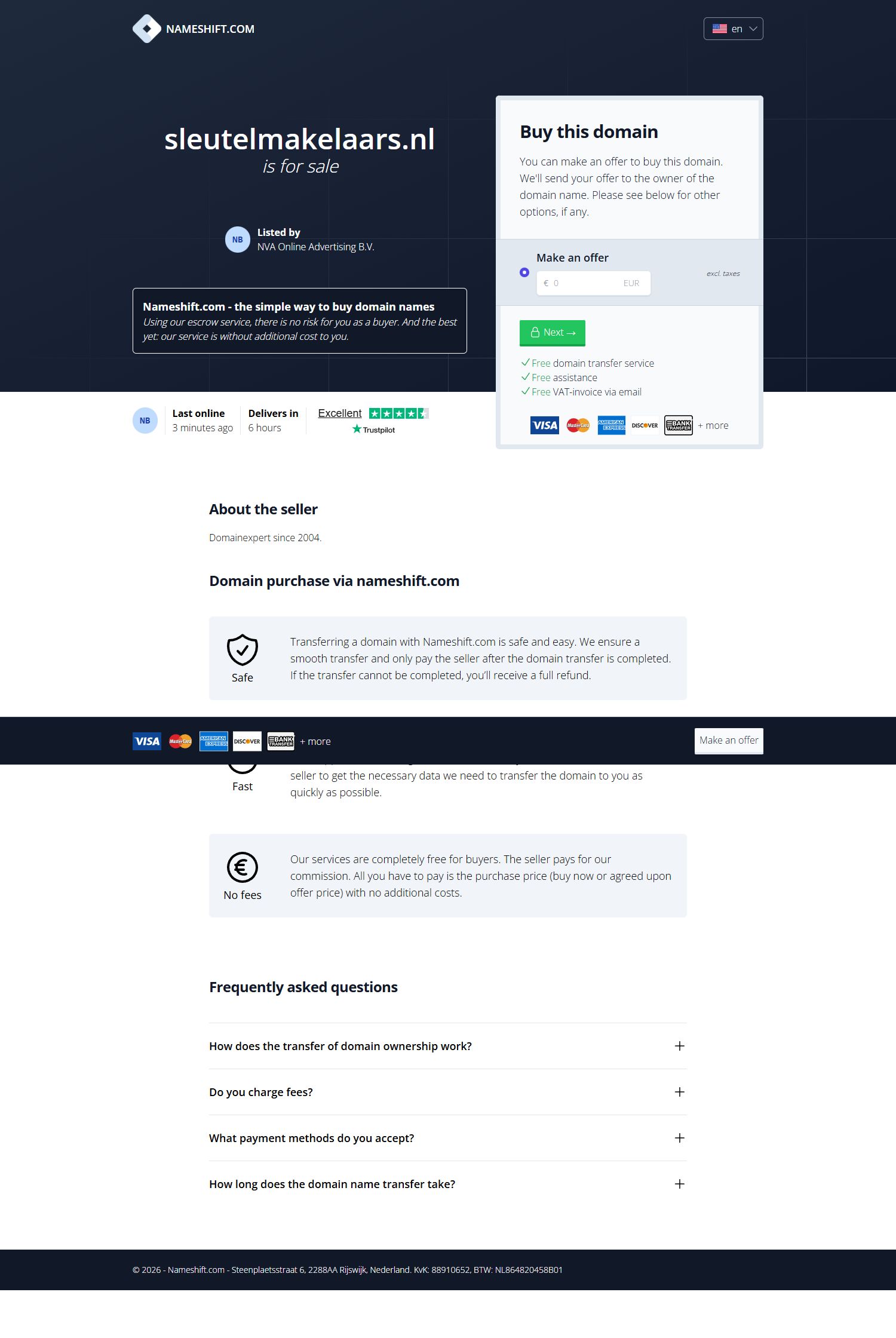 Screenshot van de website van www.sleutelmakelaars.nl