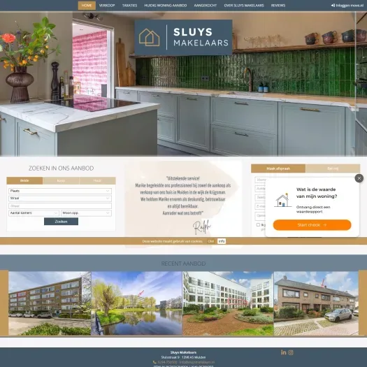 Screenshot of the website of www.sluysmakelaars.nl