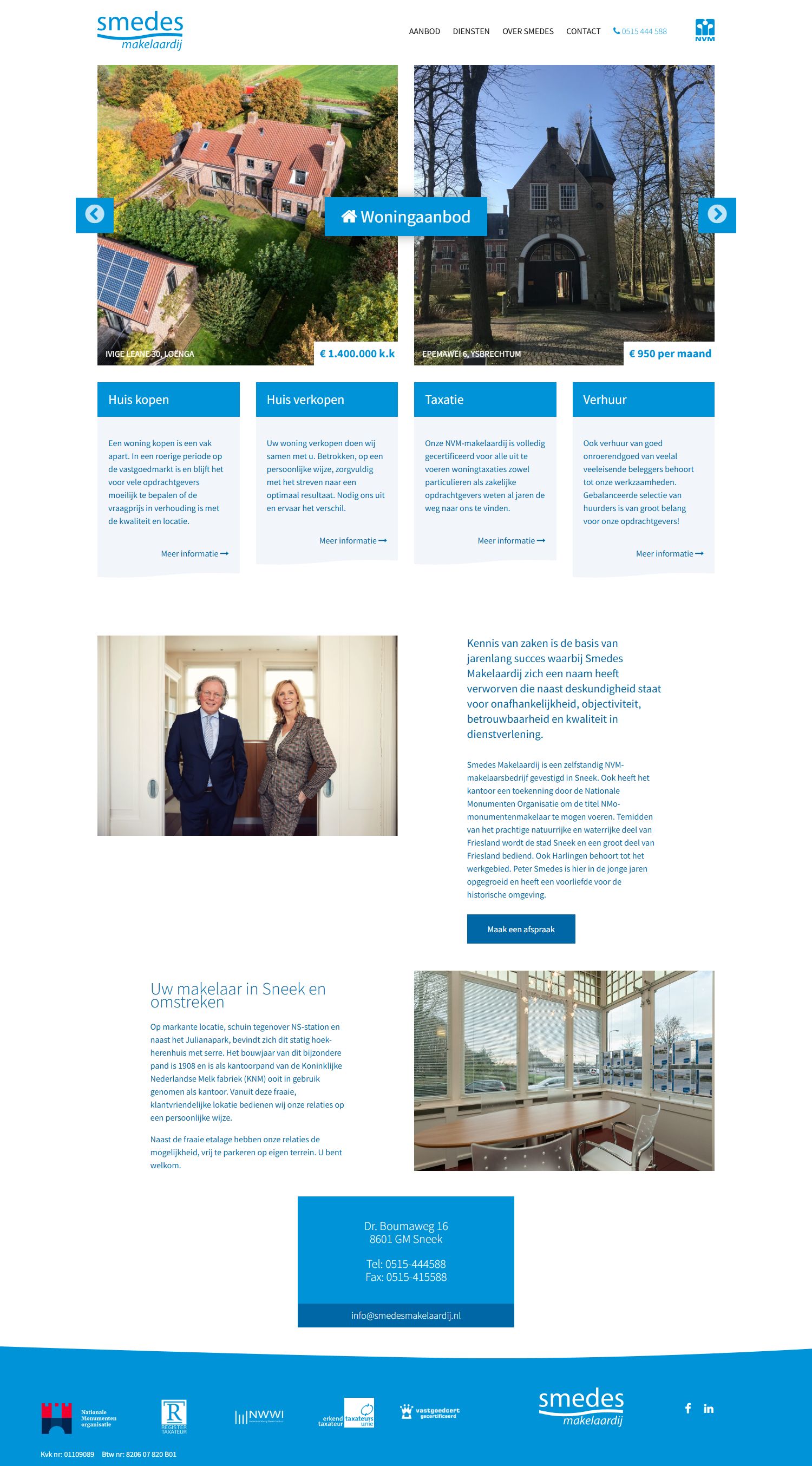 Screenshot van de website van www.smedesmakelaardij.nl