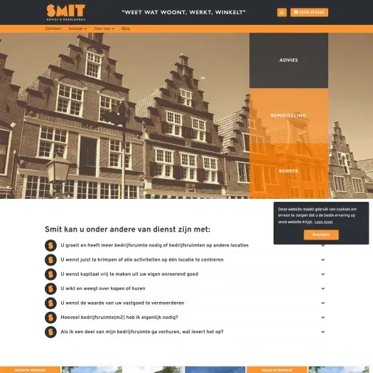 Screenshot van de website van www.smitvastgoed.nl