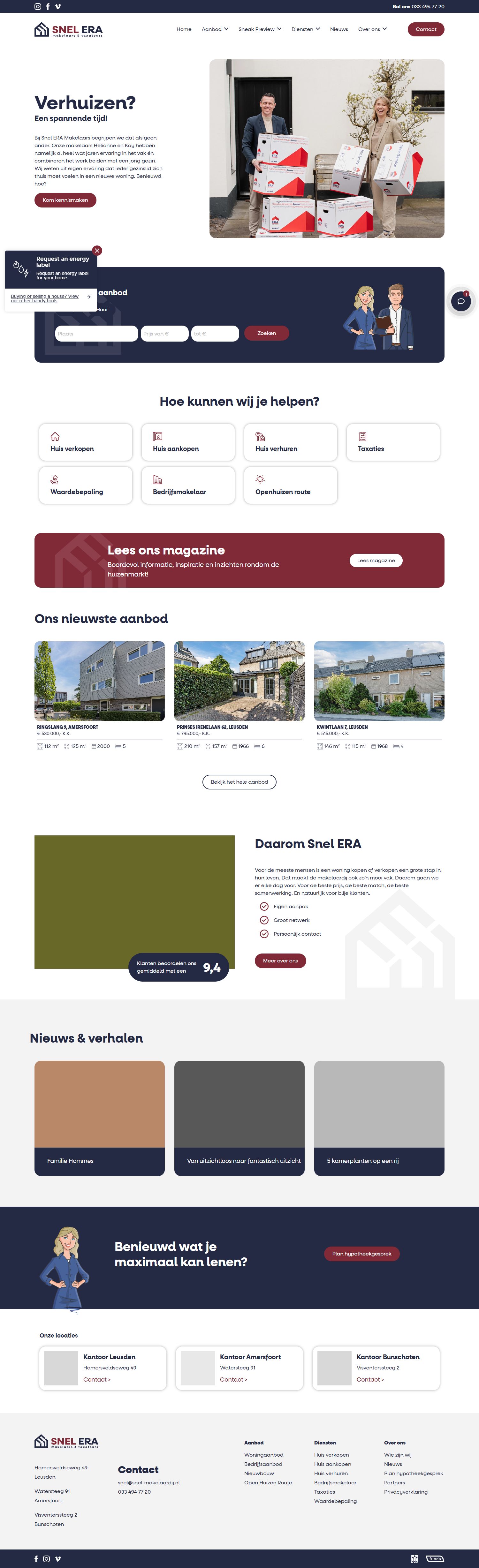Screenshot van de website van www.snel-makelaardij.nl
