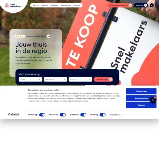 Screenshot of the website of www.snelmakelaars.nl