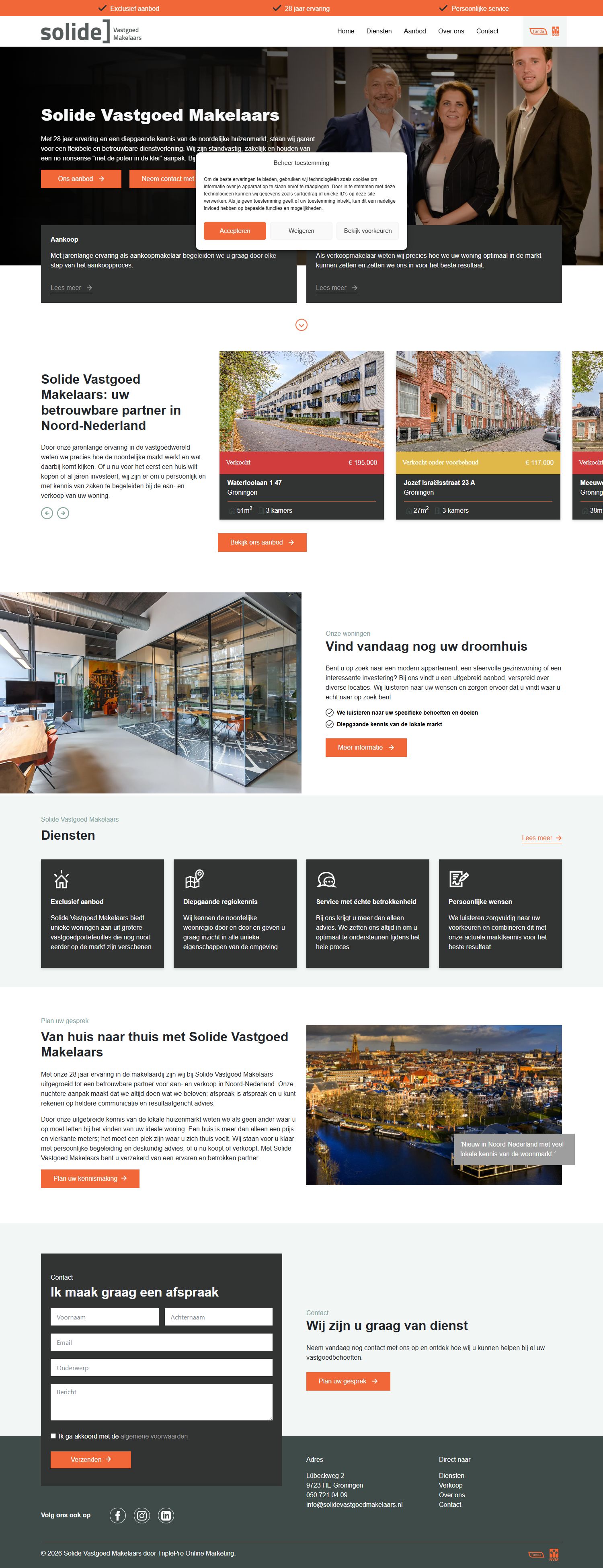 Screenshot van de website van www.solidevastgoedmakelaars.nl
