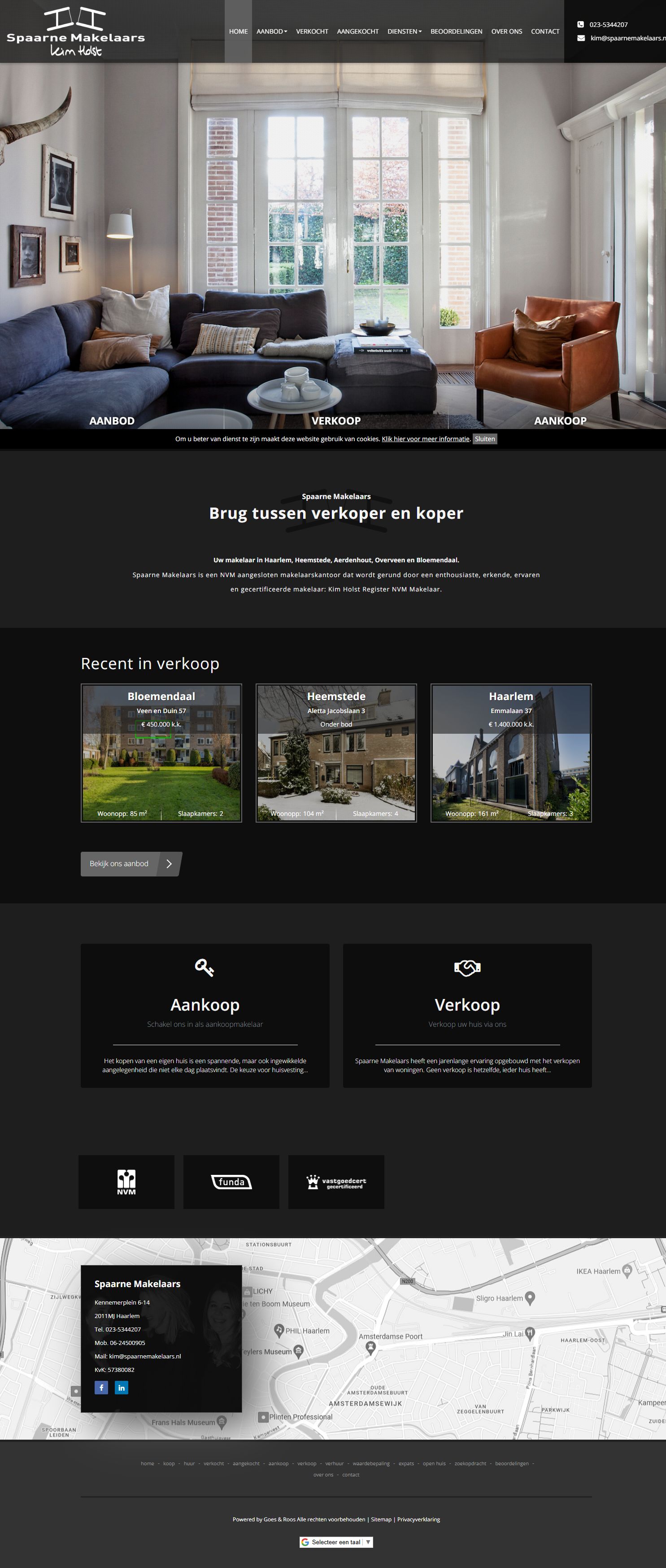 Screenshot van de website van www.spaarnemakelaars.nl