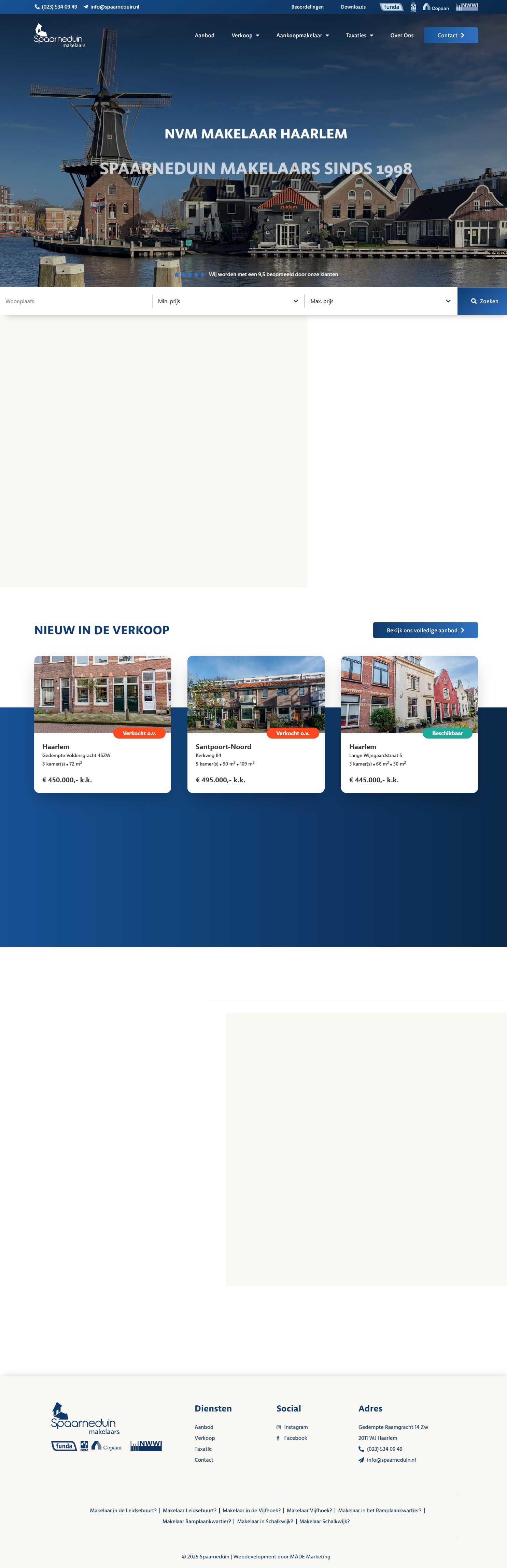 Screenshot van de website van www.spaarneduin.nl