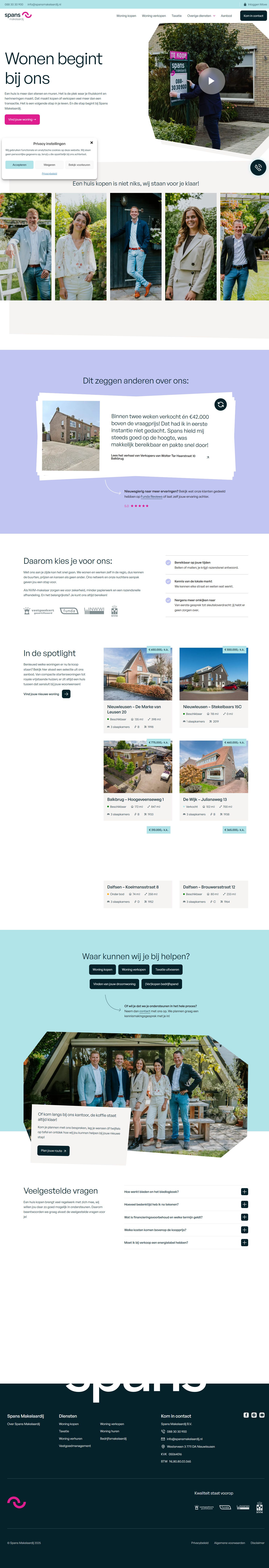 Screenshot van de website van www.spansmakelaardij.nl