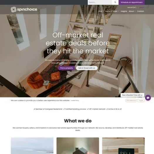 Screenshot van de website van spinchoice.com