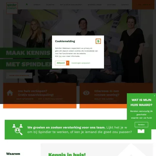 Screenshot van de website van www.spindlermakelaars.nl