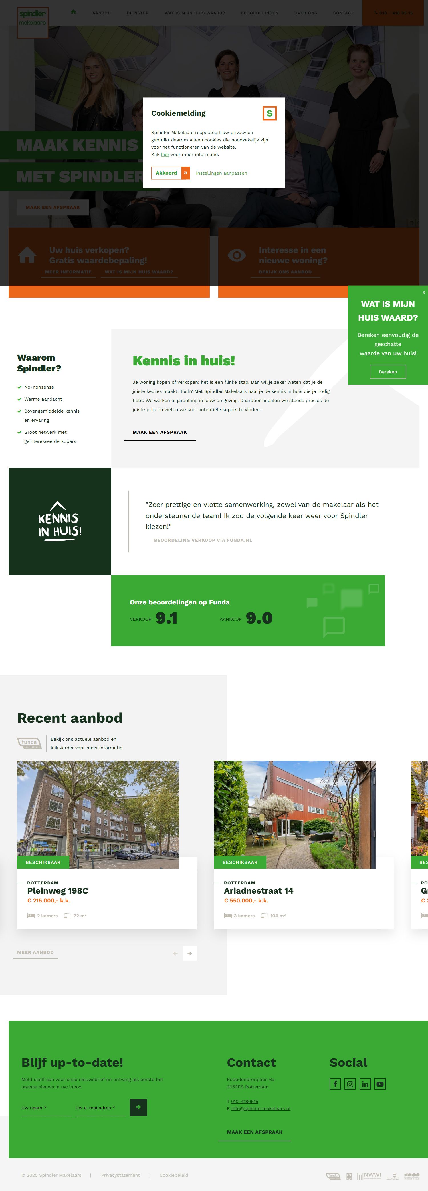 Screenshot van de website van www.spindlermakelaars.nl