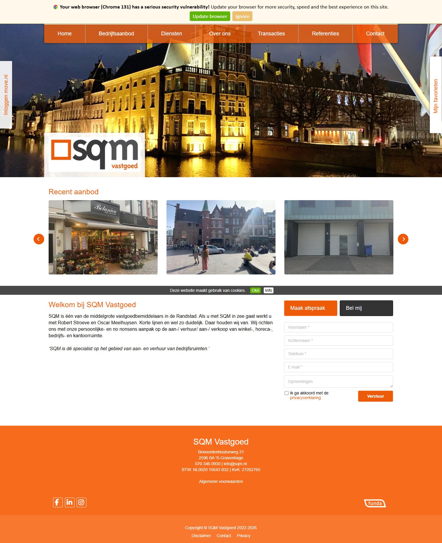 Screenshot van de website van www.sqm.nl