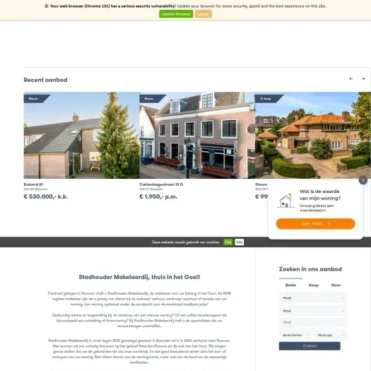 Screenshot van de website van www.stadhoudermakelaardij.nl