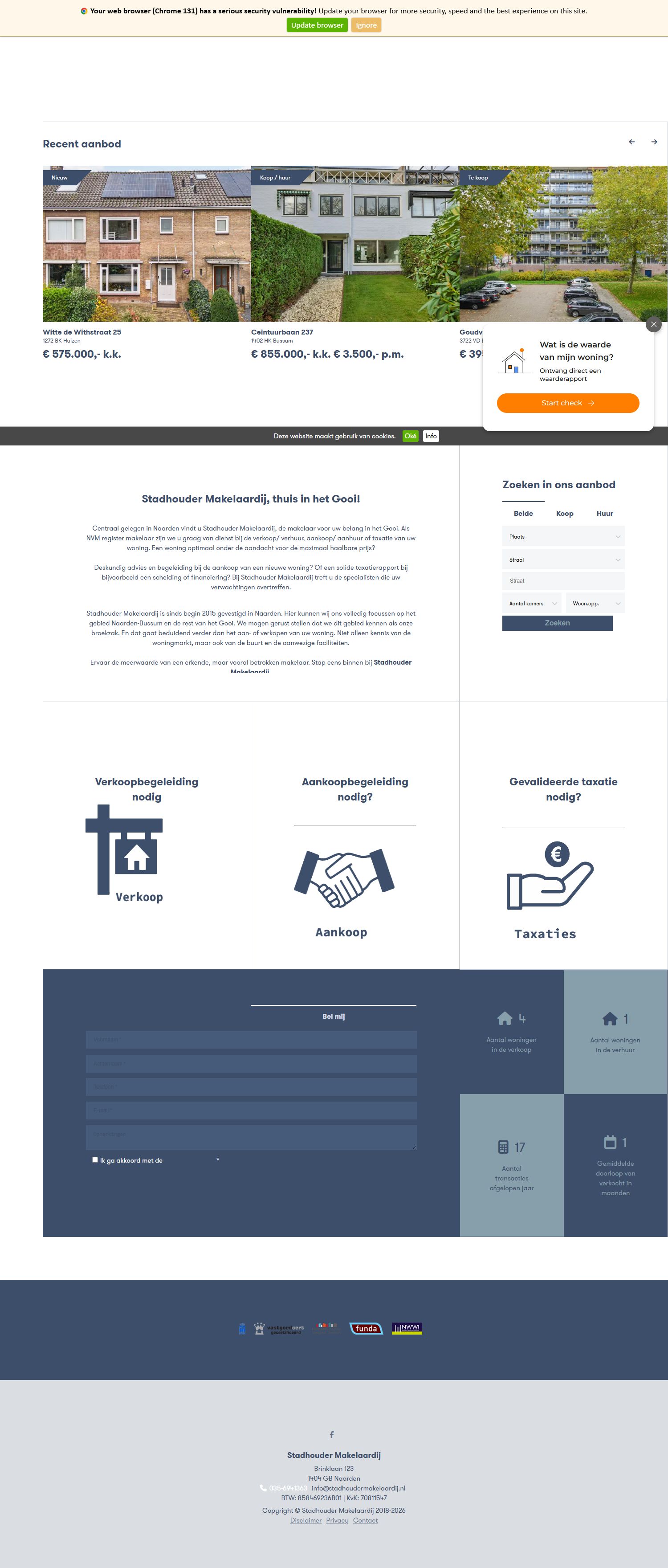 Screenshot van de website van www.stadhoudermakelaardij.nl