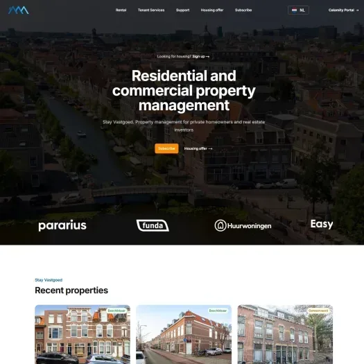 Screenshot van de website van www.stayvastgoed.nl