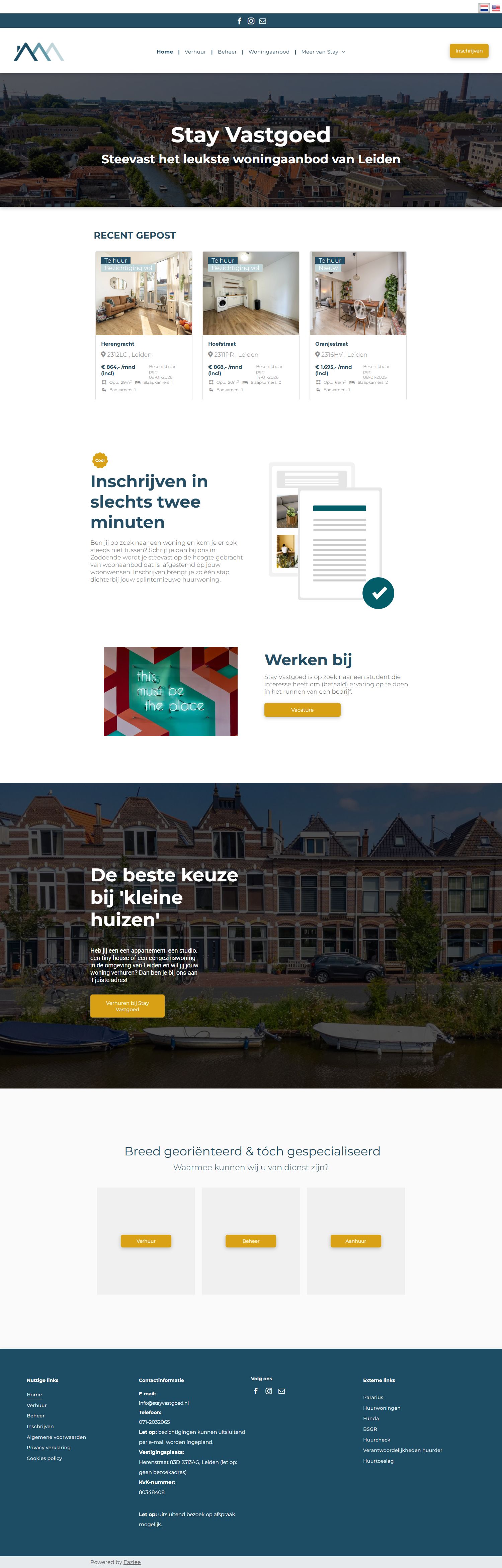 Screenshot van de website van www.stayvastgoed.nl