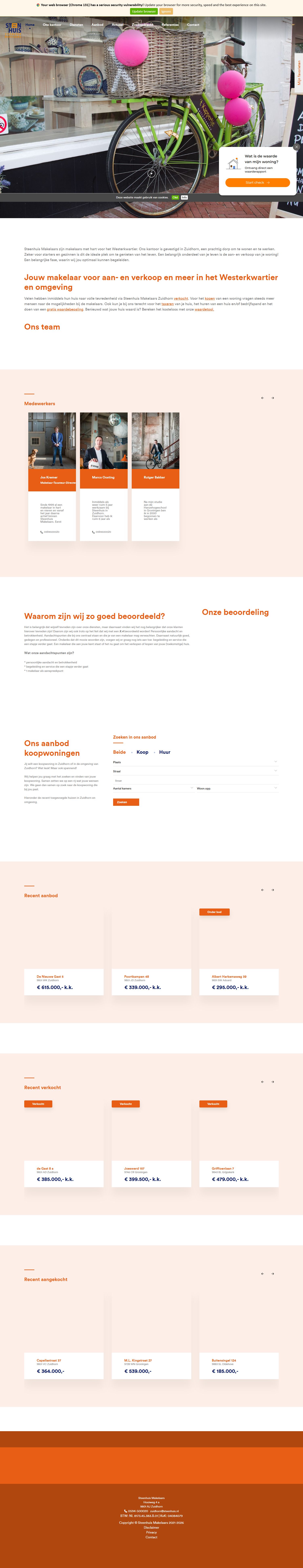Screenshot van de website van www.steenhuiszuidhorn.nl