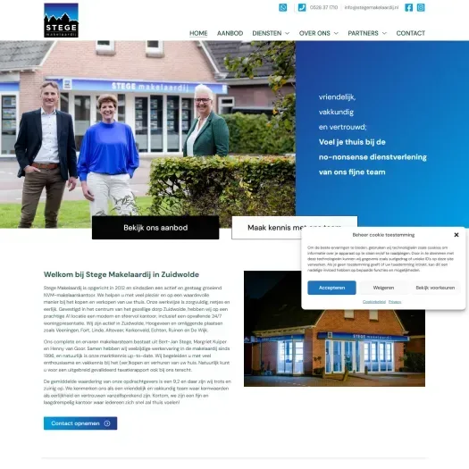 Screenshot van de website van www.stegemakelaardij.nl