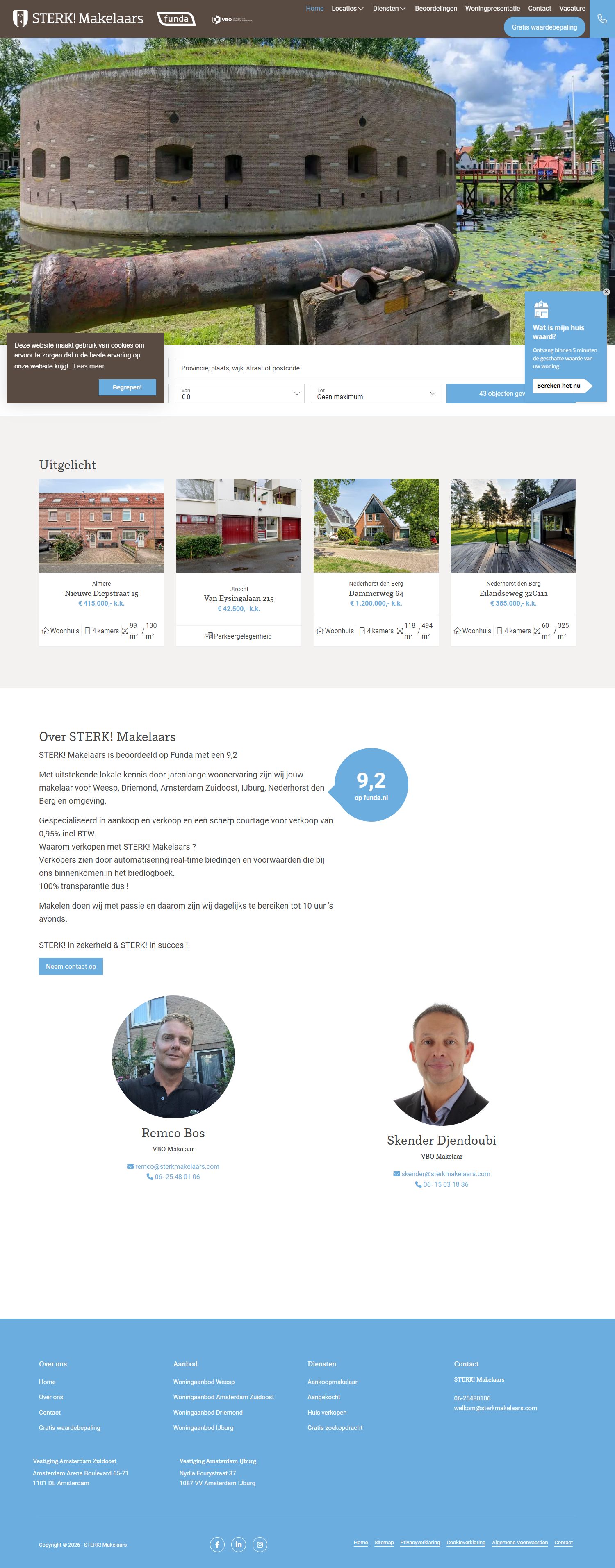 Screenshot van de website van www.sterkmakelaars.com