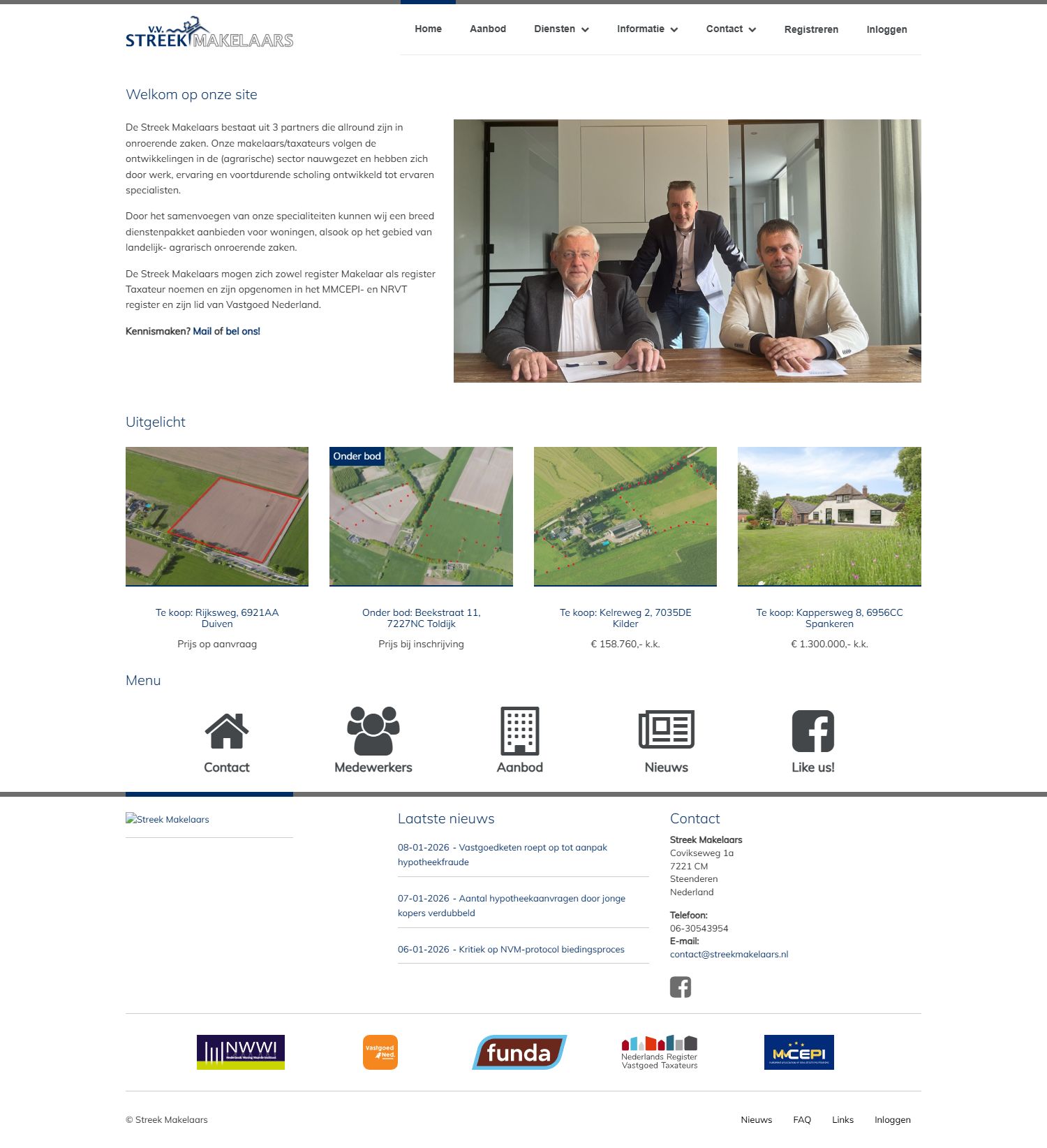 Screenshot van de website van www.streekmakelaars.nl