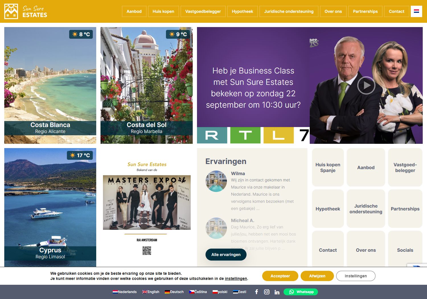 Screenshot van de website van www.sun-sure-estates.com