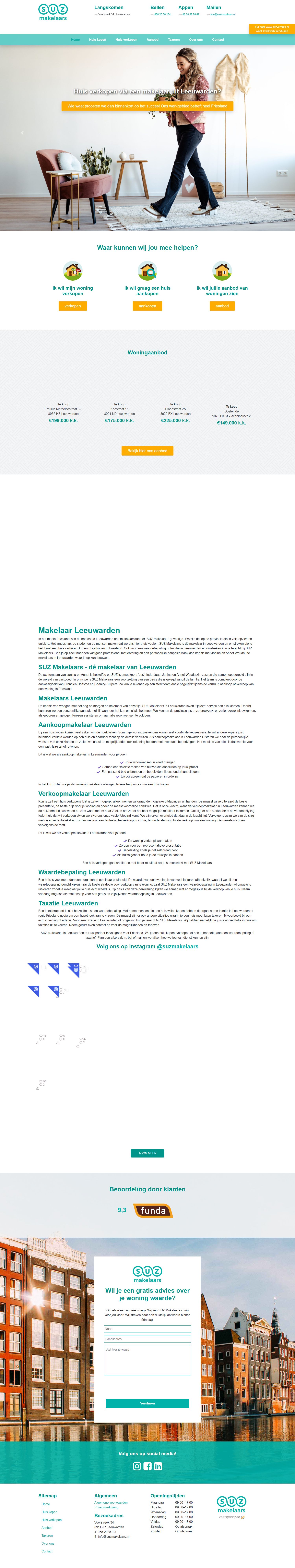 Screenshot van de website van www.suzmakelaars.nl