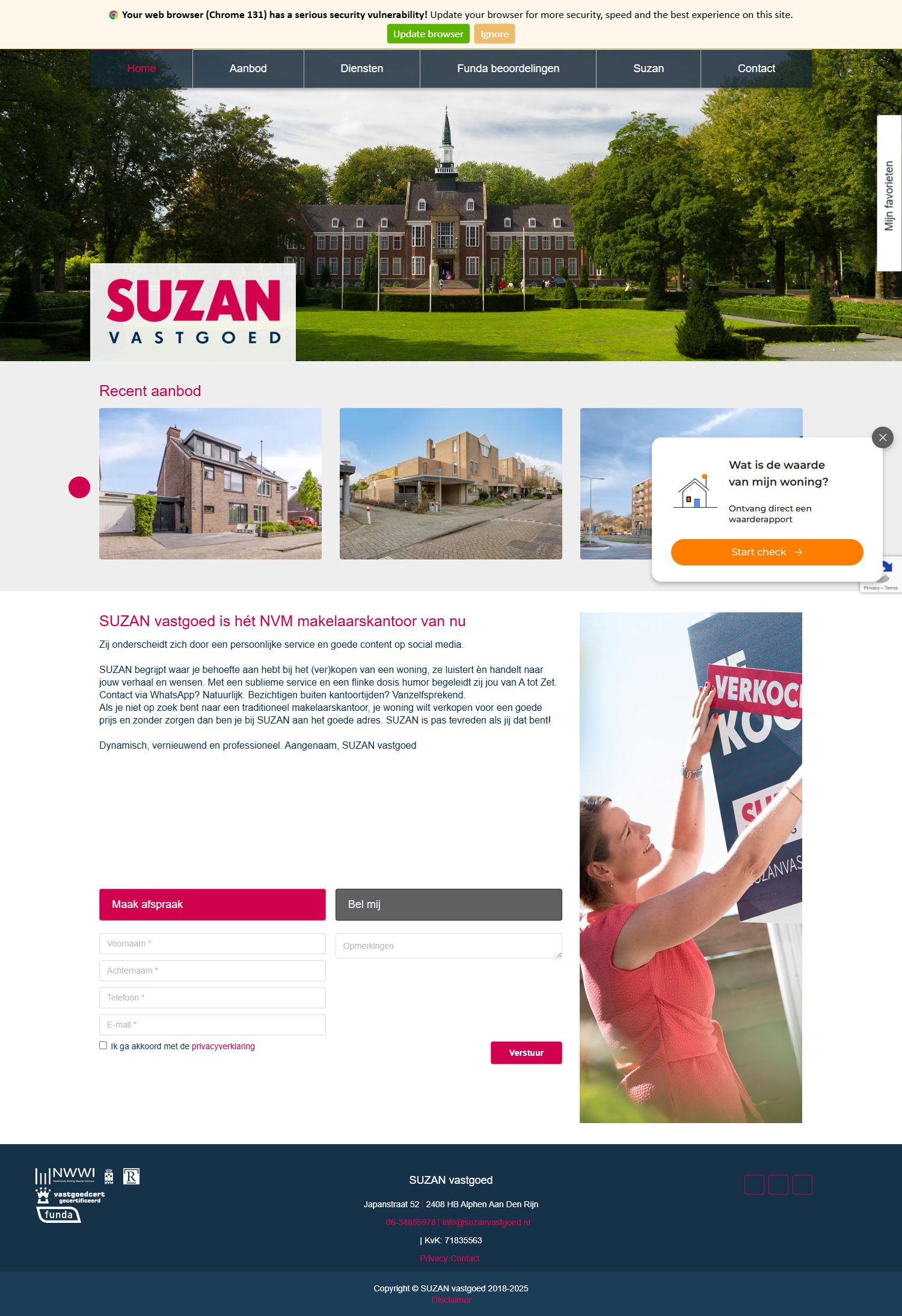 Screenshot van de website van www.suzanvastgoed.nl
