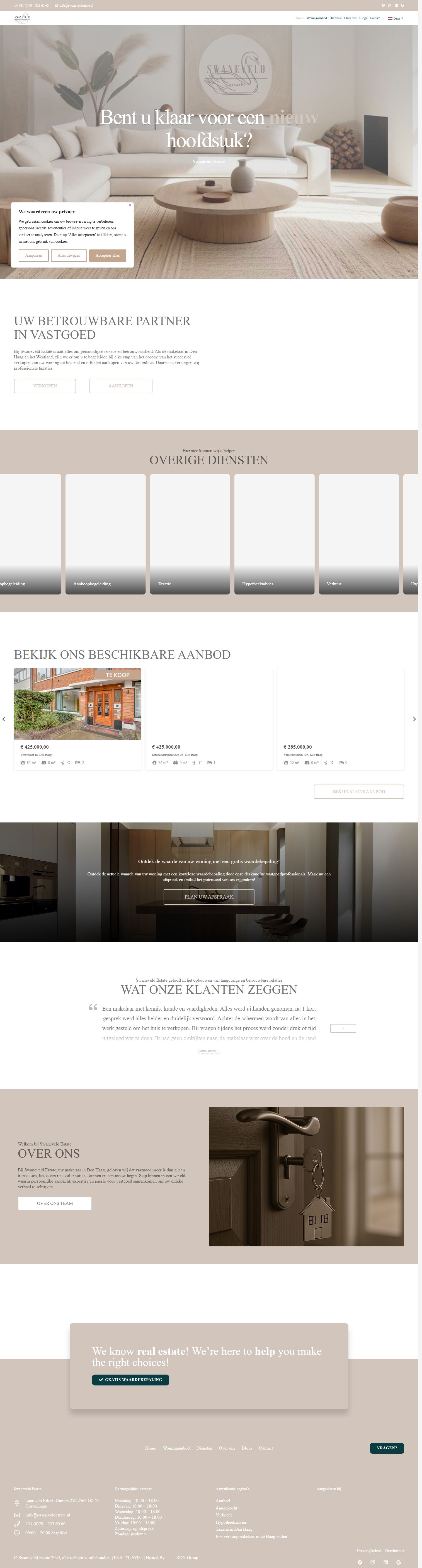Screenshot van de website van www.swaneveldestate.nl