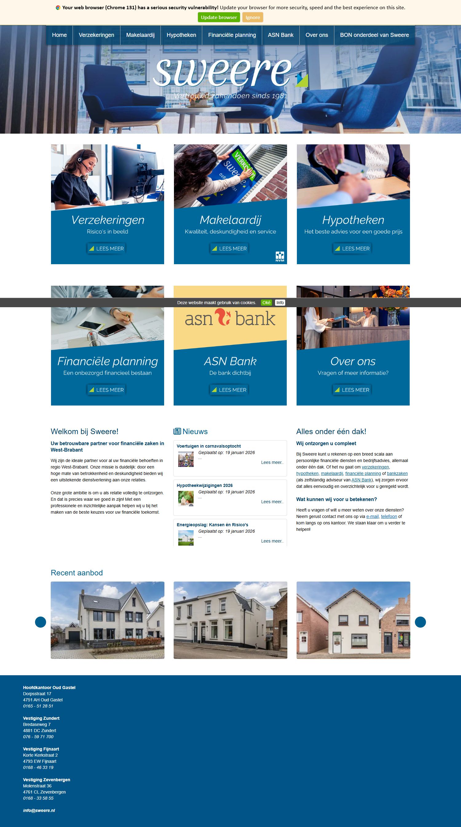 Screenshot van de website van www.sweere.nl