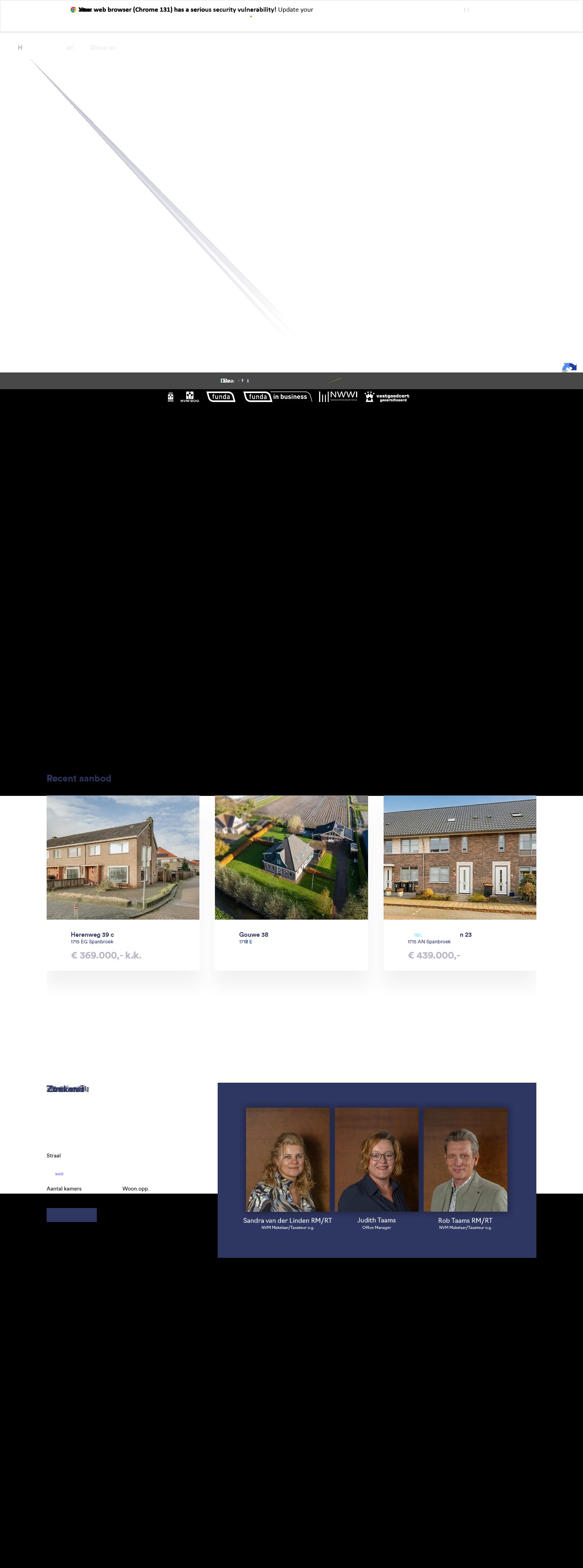 Screenshot van de website van www.taamsmakelaardij.nl