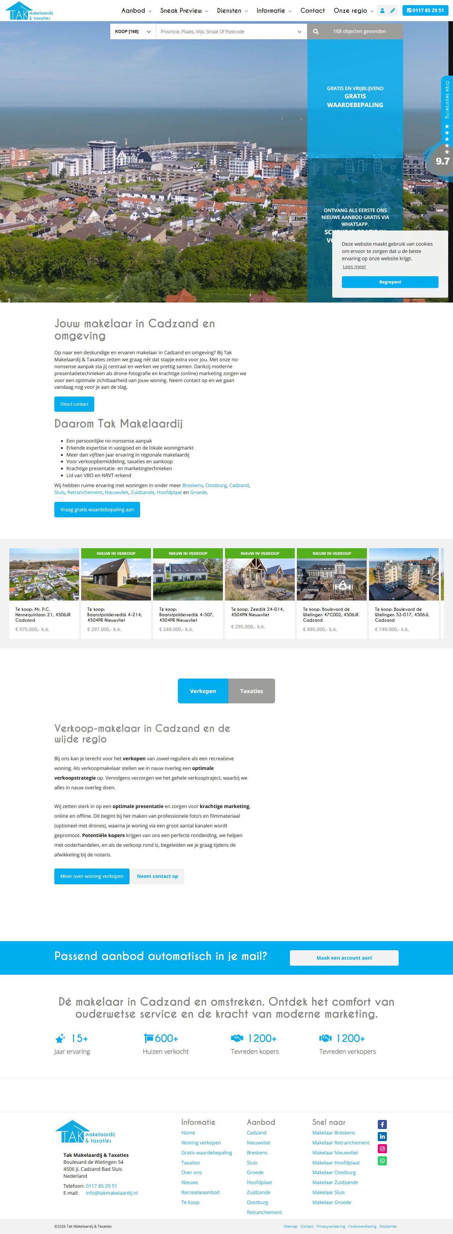 Screenshot van de website van www.takmakelaardij.nl