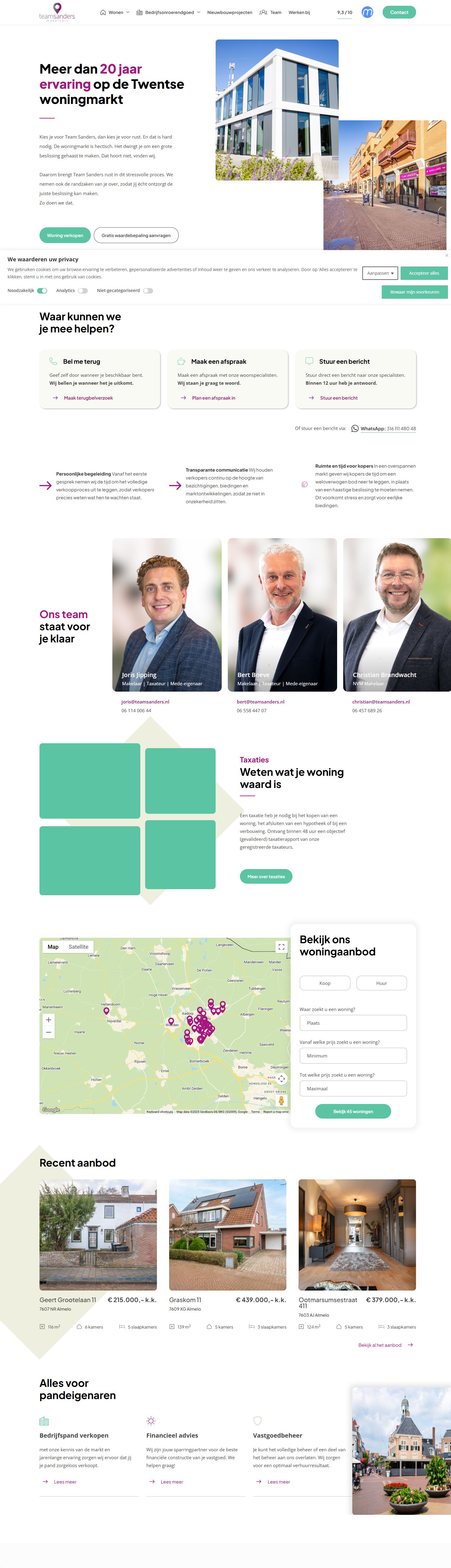 Screenshot van de website van teamsanders.nl