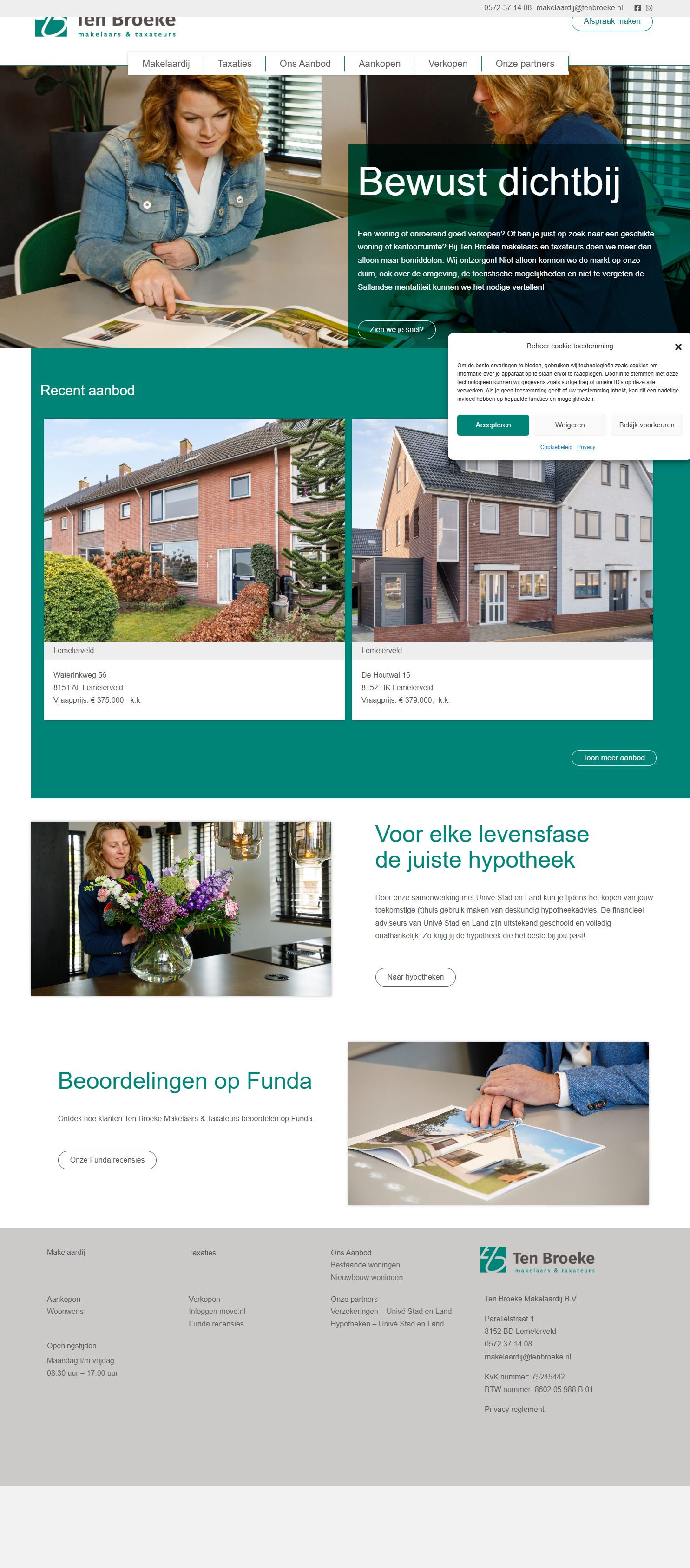 Screenshot van de website van www.tenbroeke.nl