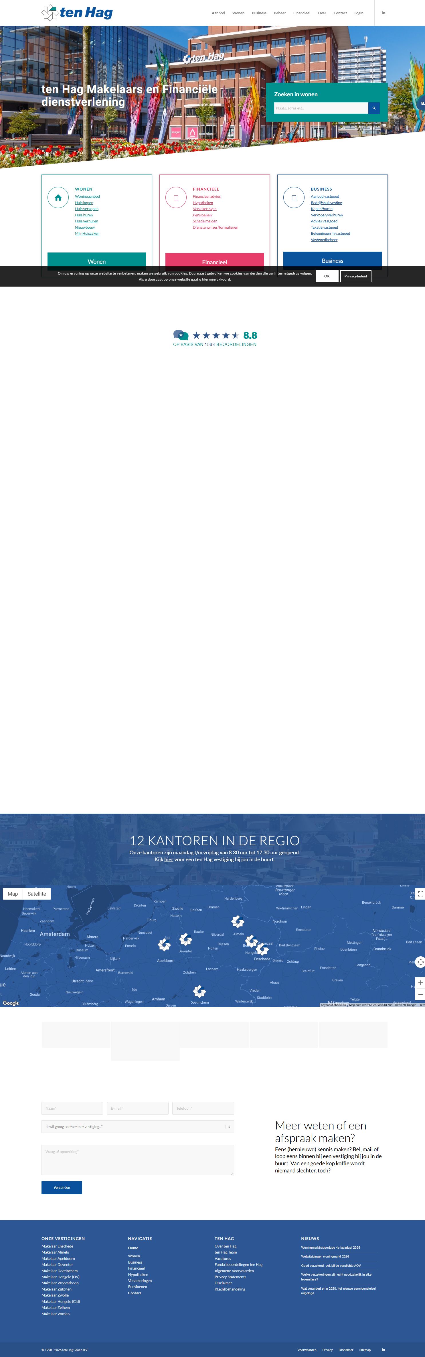 Screenshot van de website van www.tenhag.nl