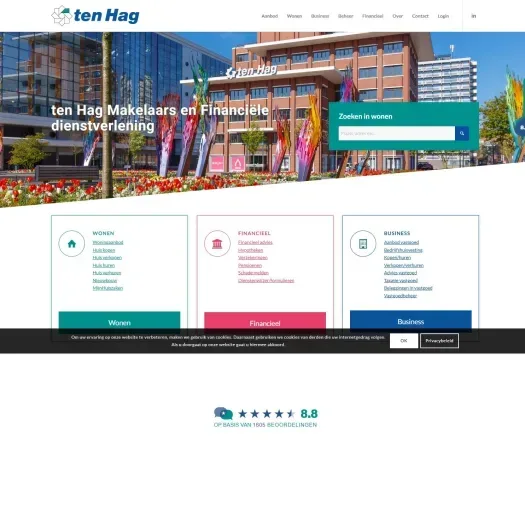Screenshot of the website of www.tenhag.nl