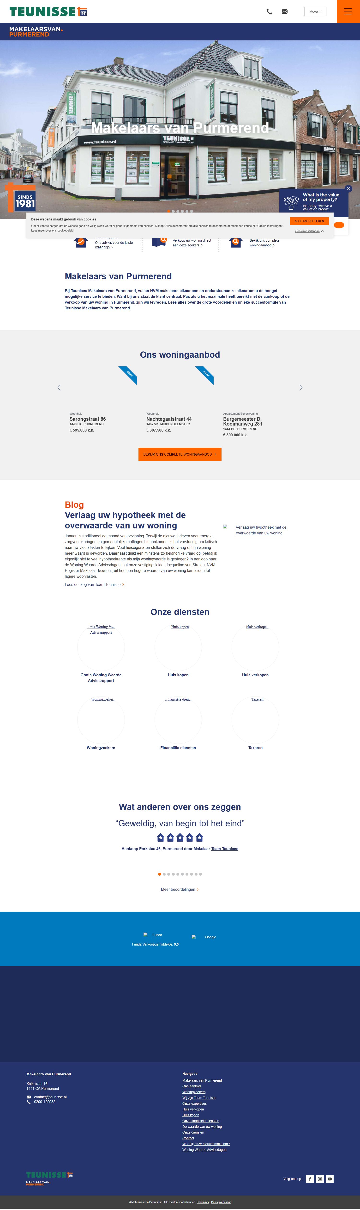 Screenshot van de website van www.teunisse.nl