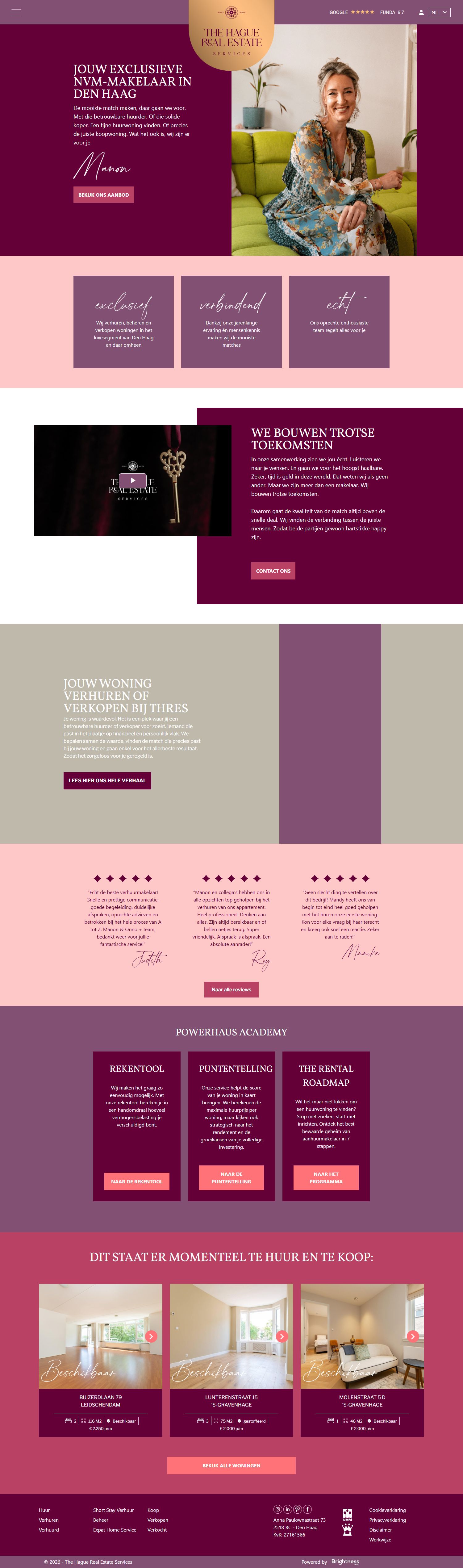 Screenshot van de website van www.thehaguerealestate.nl