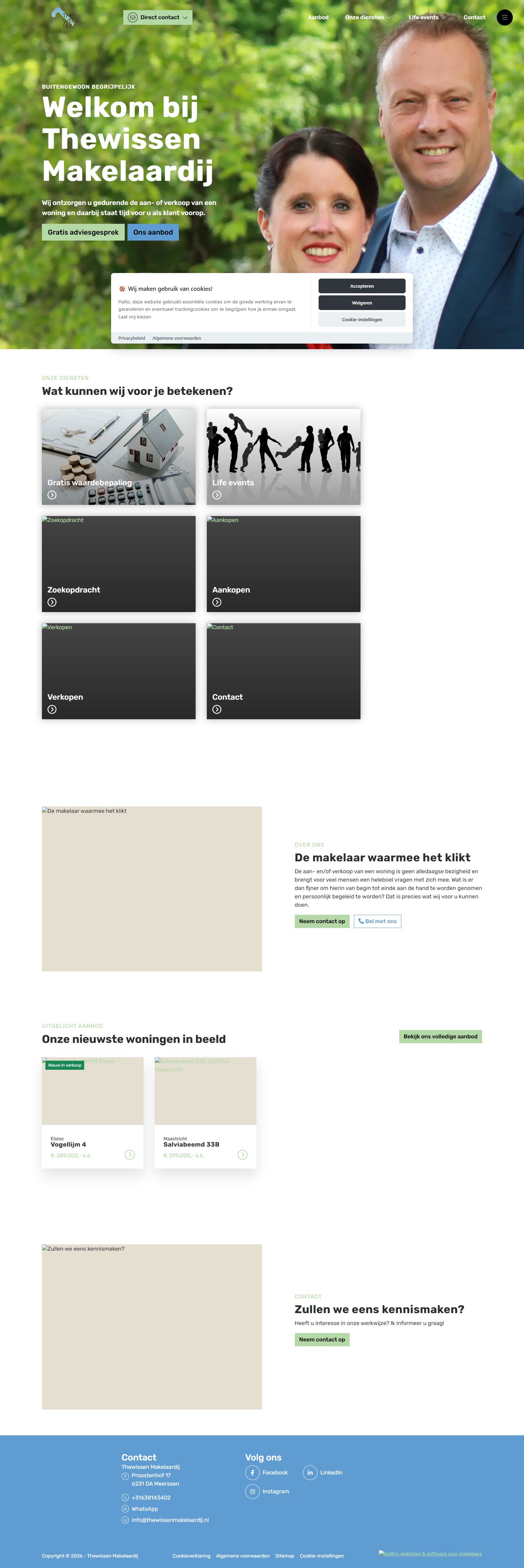 Screenshot van de website van www.thewissenmakelaardij.nl
