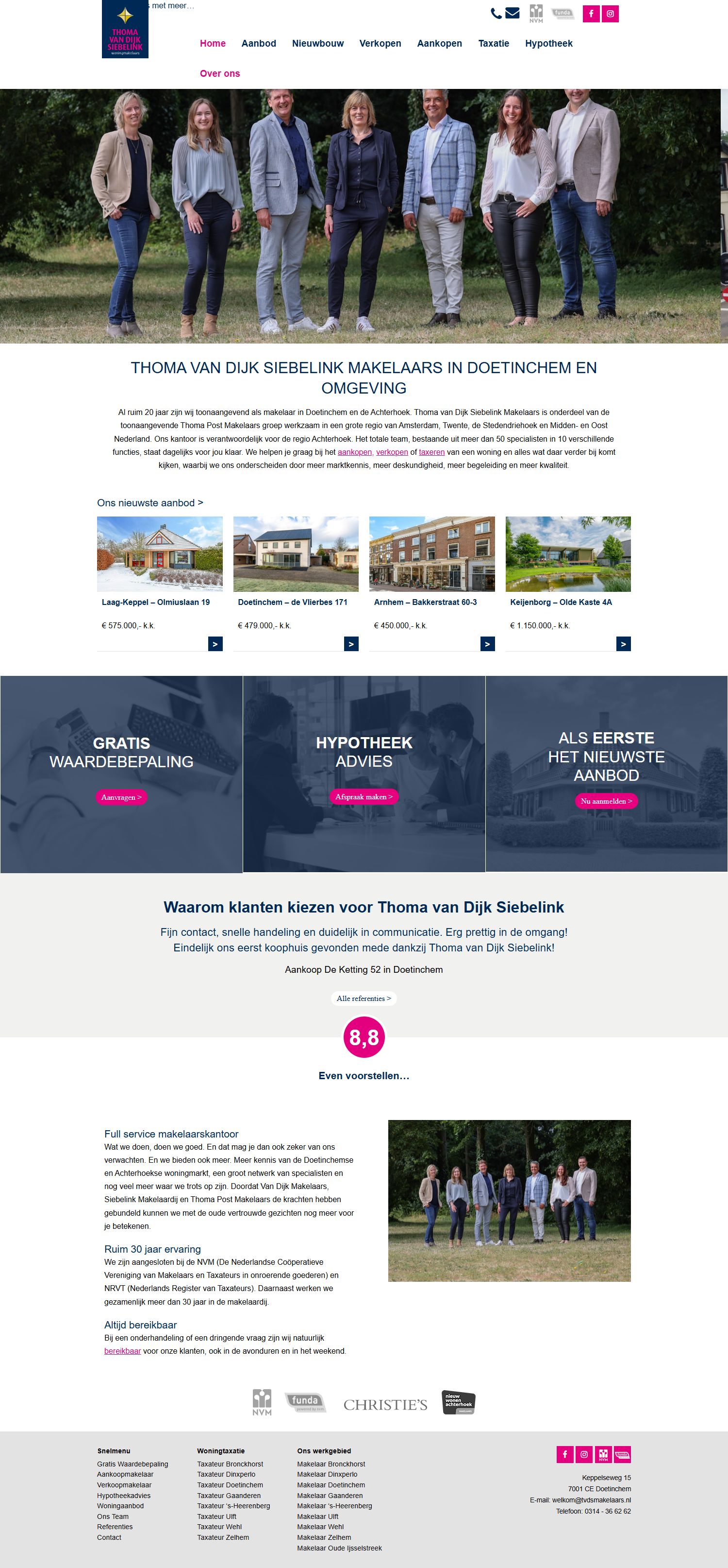 Screenshot van de website van www.tvdsmakelaars.nl