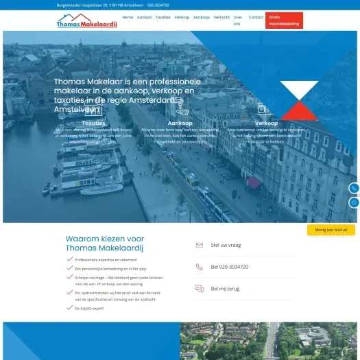 Screenshot van de website van www.thomasmakelaardij.nl