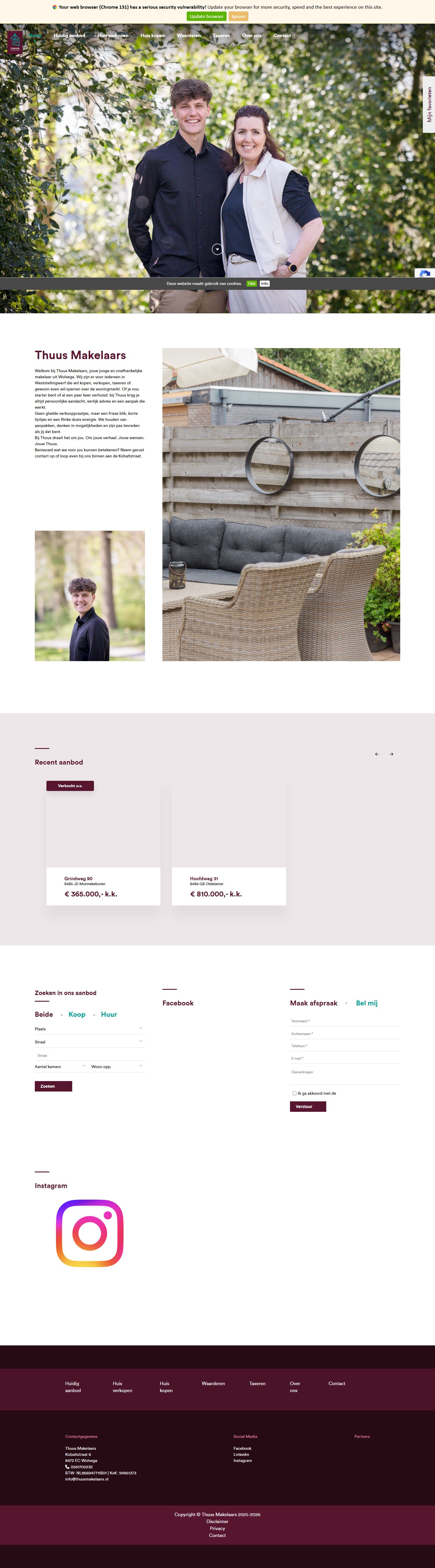 Screenshot van de website van www.thuusmakelaars.nl