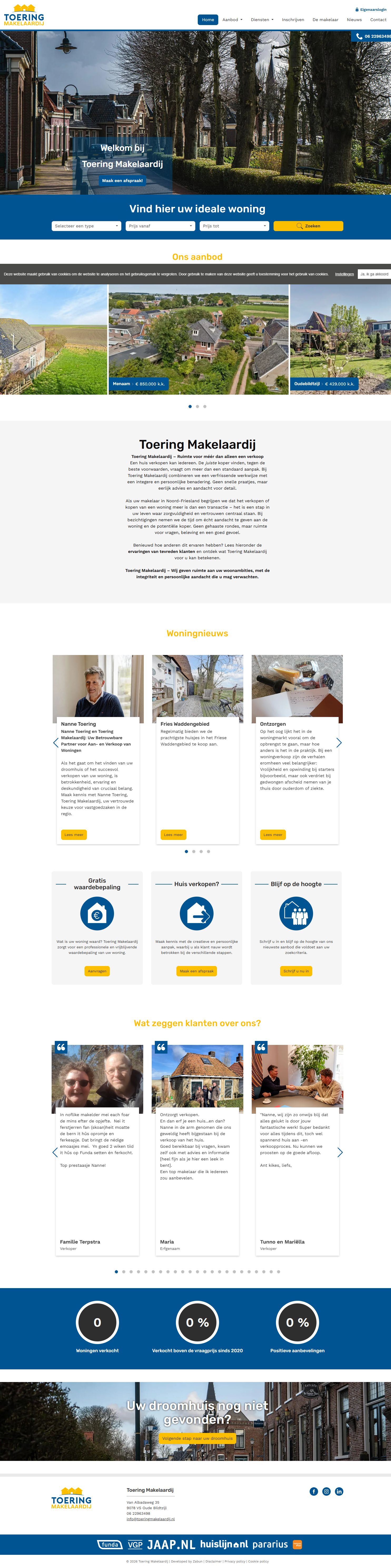 Screenshot van de website van www.toeringmakelaardij.nl
