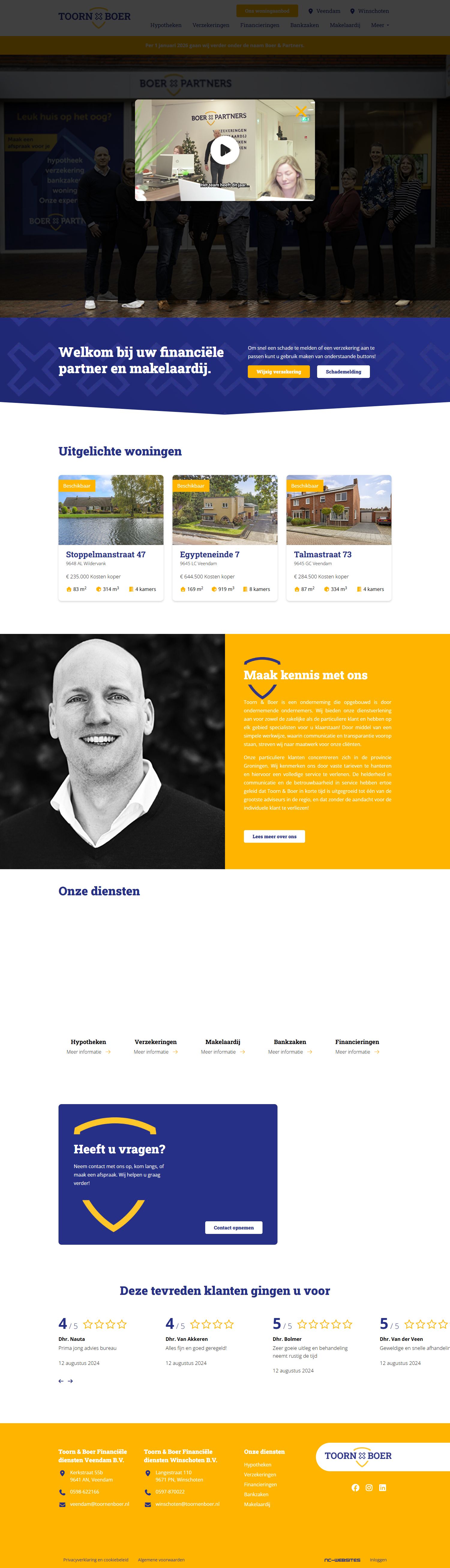 Screenshot van de website van www.toornenboer.nl