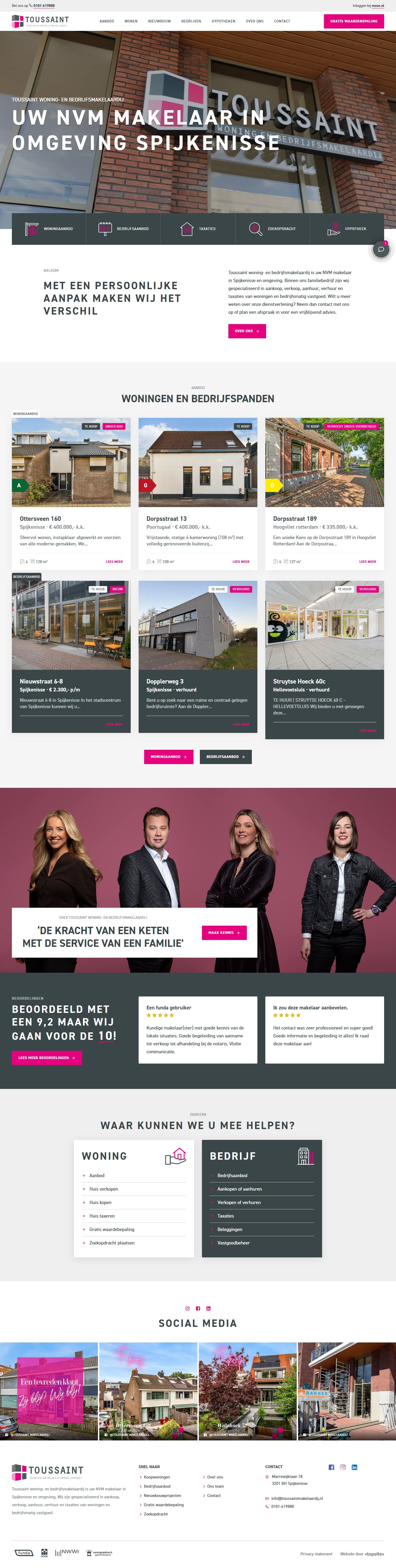 Screenshot van de website van www.toussaintmakelaardij.nl