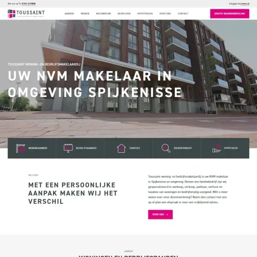 Screenshot van de website van www.toussaintmakelaardij.nl