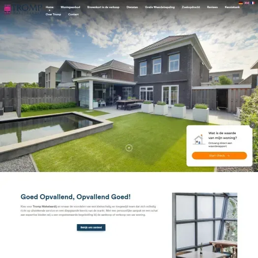 Screenshot of the website of www.trompmakelaardij.nl