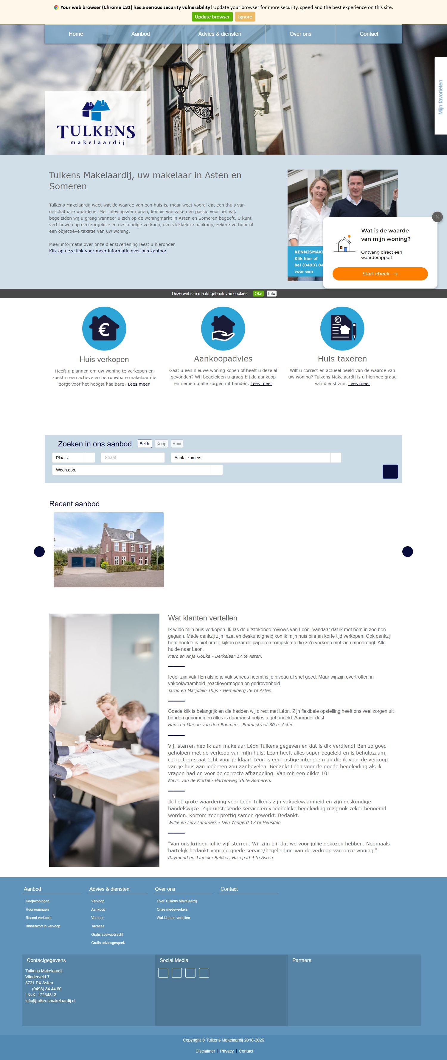 Screenshot van de website van www.tulkensmakelaardij.nl